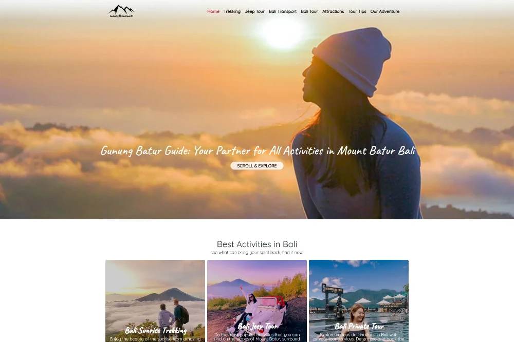 halaman utama web Gunung Batur Guide