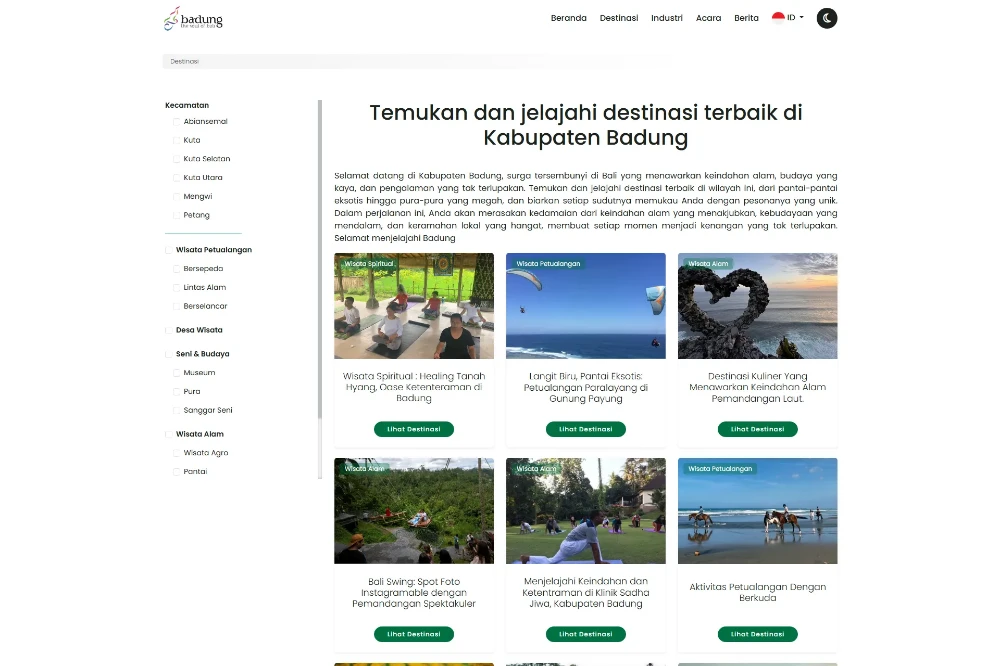 Halaman Destinasi Wisata SITA Badung